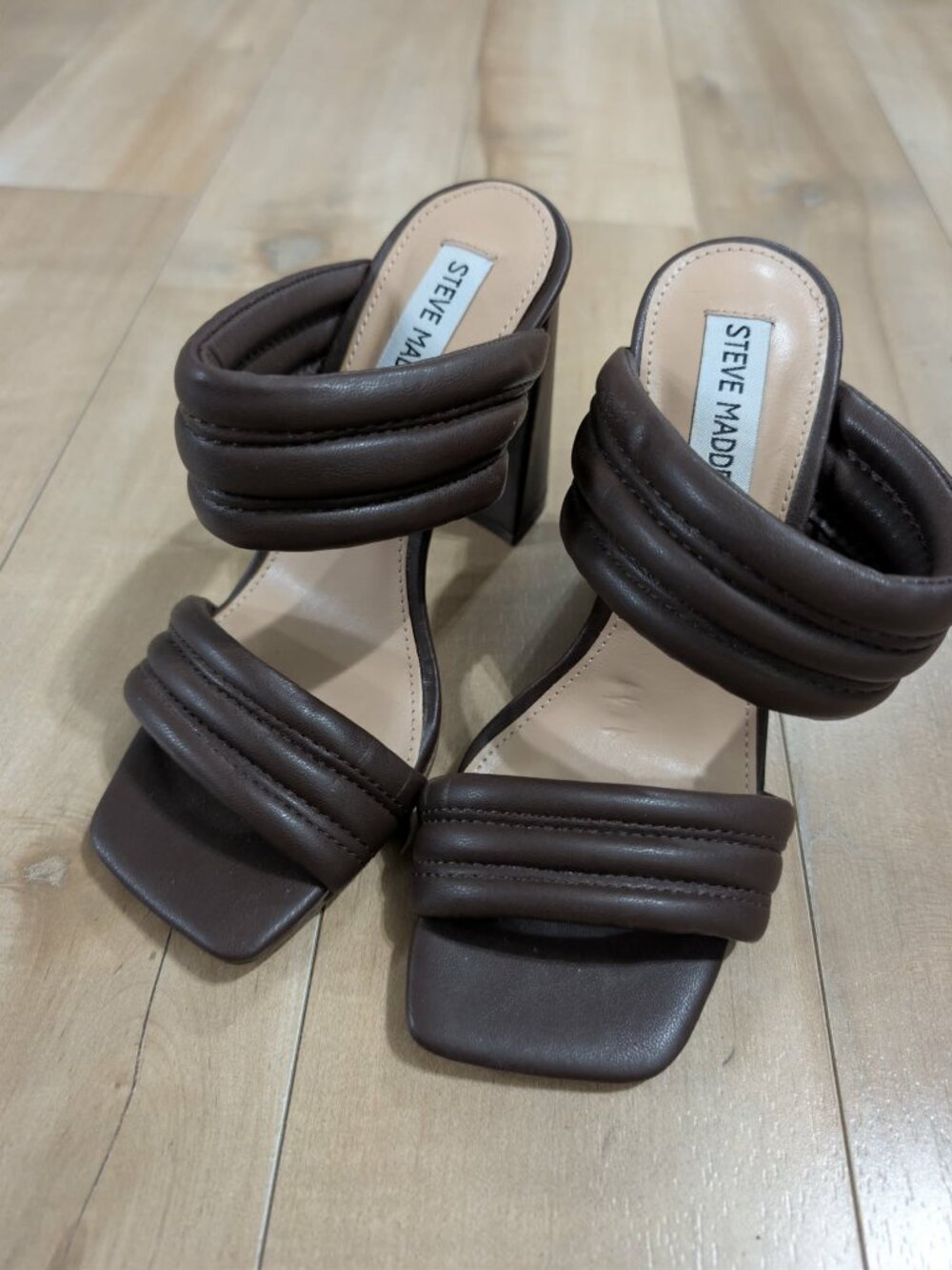 Steve Madden Tahani Brown Quilted Padded Block Heel Mules 5.5